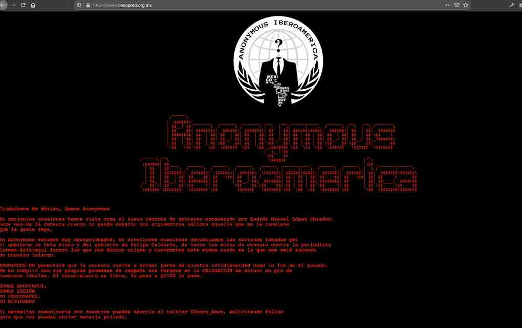 Conapred fue hackeado por integrantes de Anonymous Iberoamérica